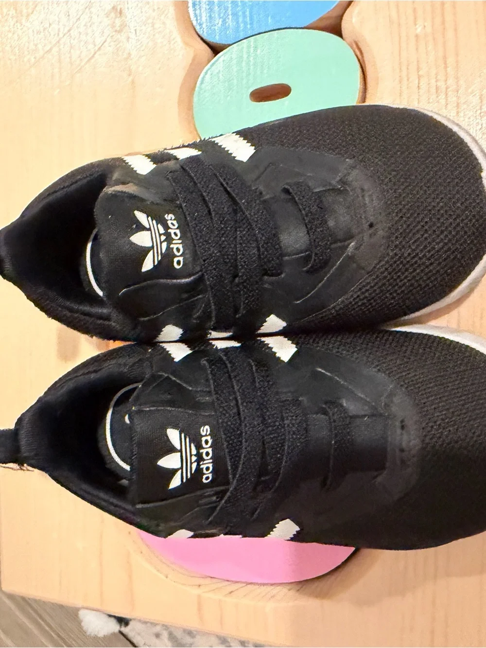 adidas Kids Black Sneakers with White Stripes
